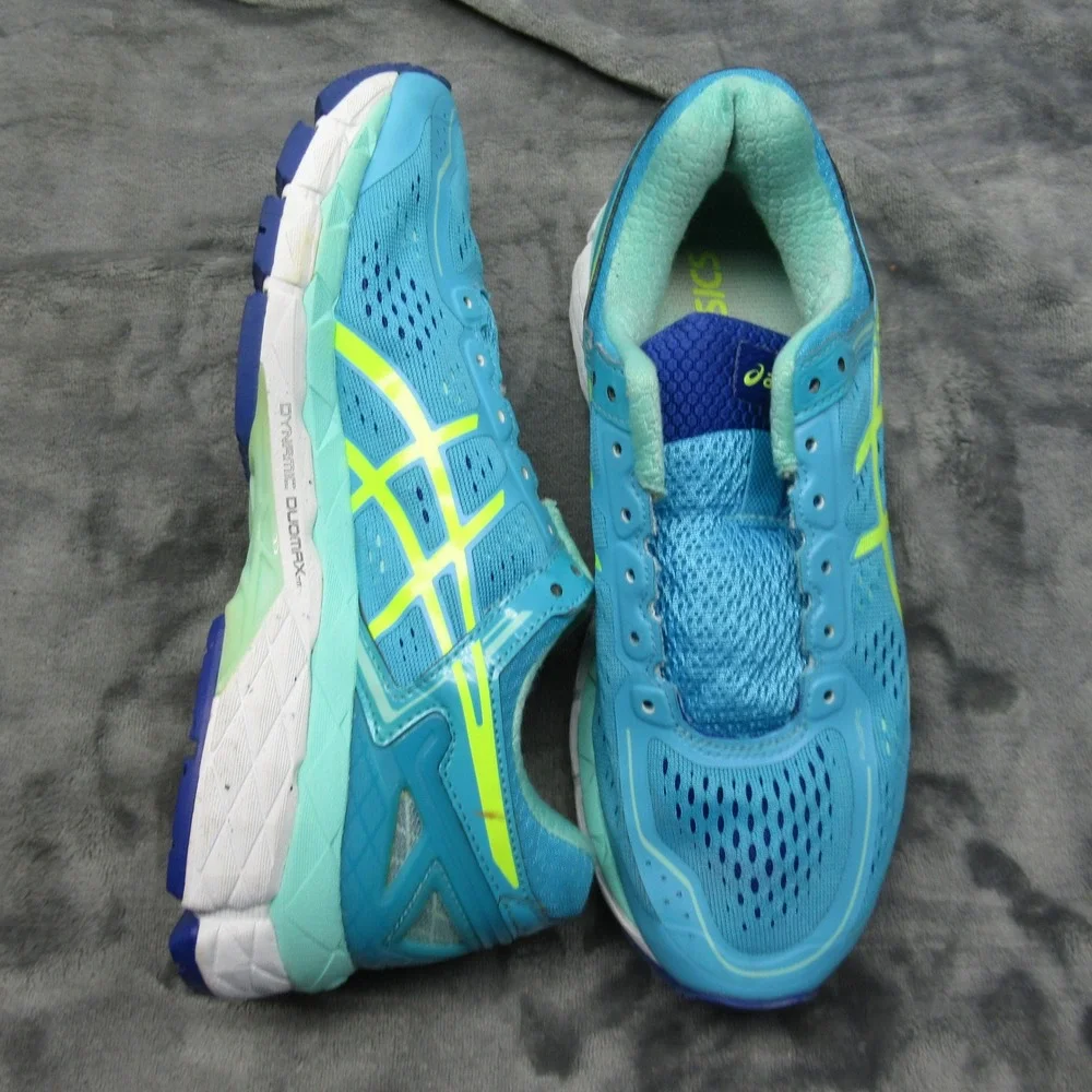 Asics Gel Running Shoes Womens 7 Teal Yellow Kayano Fluid Ride Cushioned Comfort